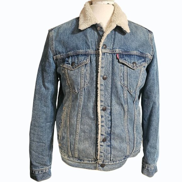 Levi's Other - Levis Mens Sherpa-Lined Denim Trucker Jacket Blue Medium Warm Casual Outerwear